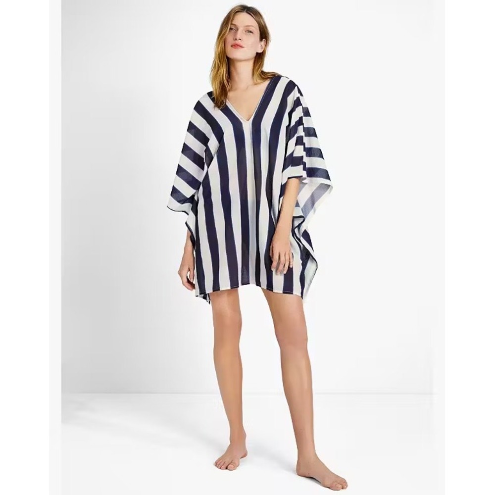 NEW Kate Spade Blazer Blue White Stripe Swim Caftan Cotton Coverup XS/S - NWT
